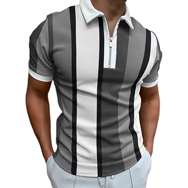 Men's Fashion Polo Shirts Striped Knitting Casual Golf Print